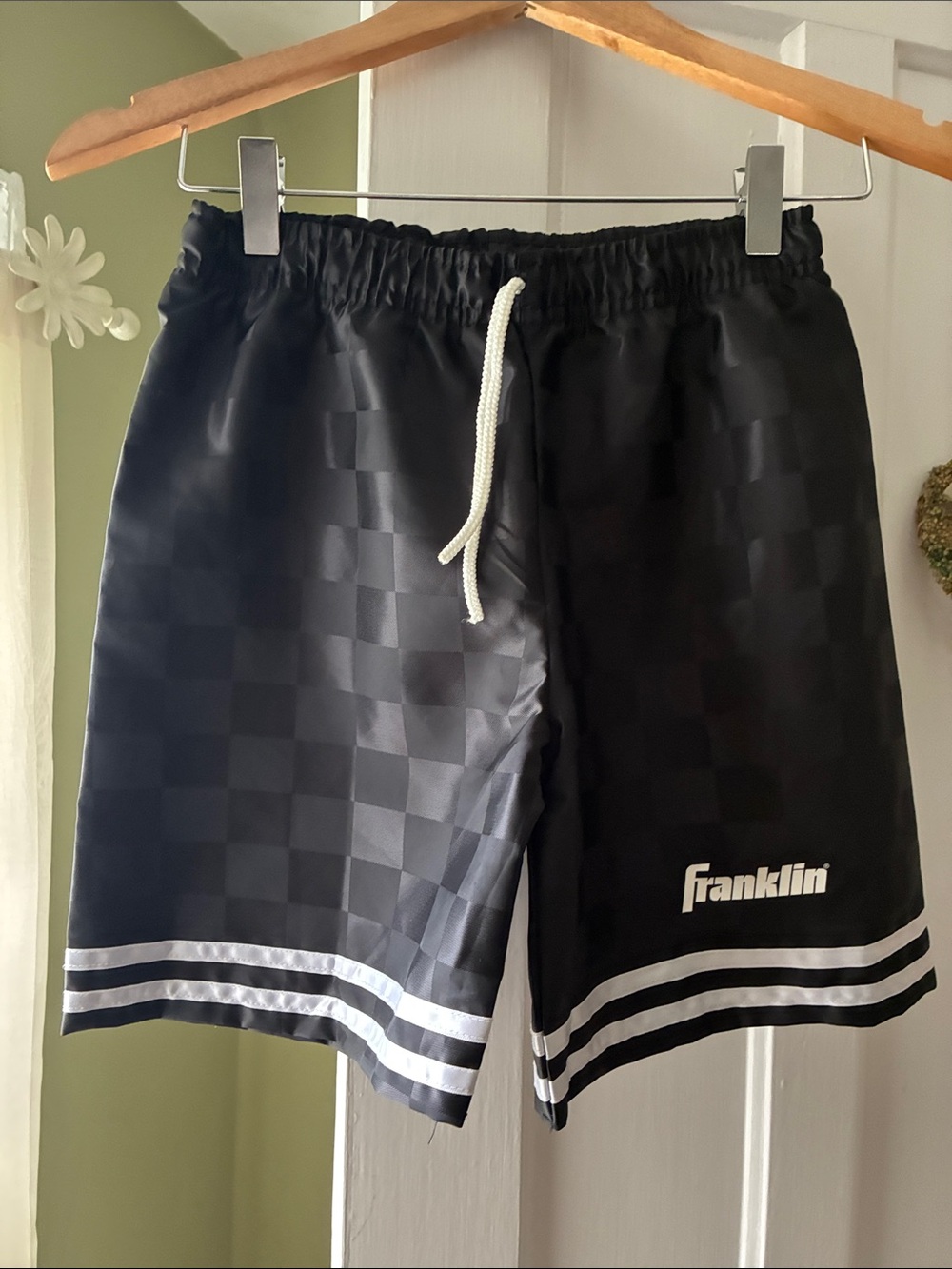 Franklin Boys' Black Checkered Athletic Shorts with White Trim